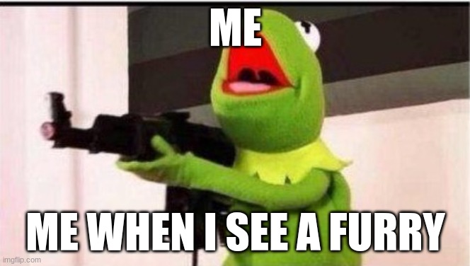 kermit with an ak47 | ME; ME WHEN I SEE A FURRY | image tagged in kermit with an ak47 | made w/ Imgflip meme maker