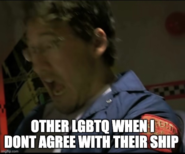 I am bisexual lmao, don't get offended | OTHER LGBTQ WHEN I DONT AGREE WITH THEIR SHIP | image tagged in scared markiplier | made w/ Imgflip meme maker