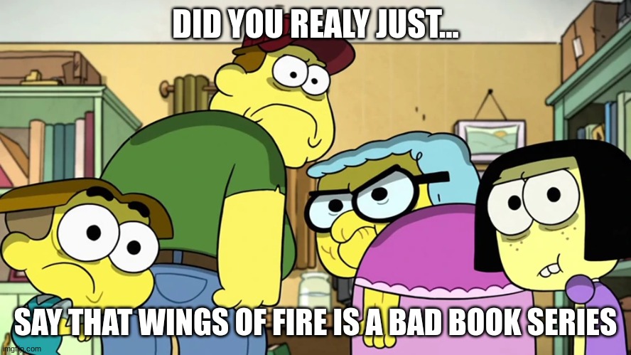 blank stare | DID YOU REALY JUST... SAY THAT WINGS OF FIRE IS A BAD BOOK SERIES | image tagged in blank stare | made w/ Imgflip meme maker