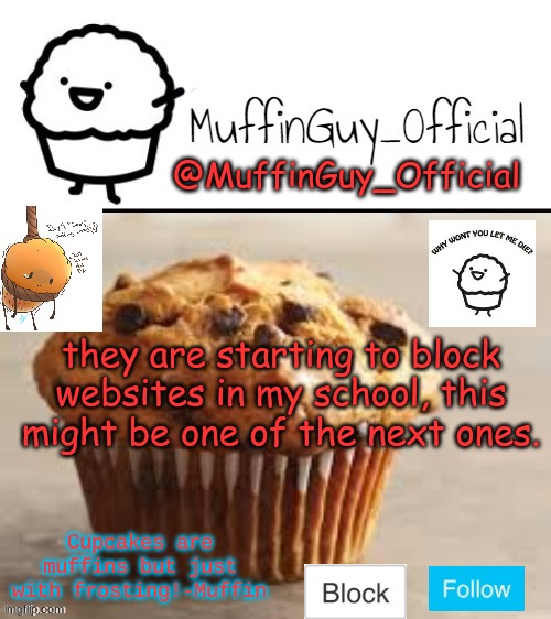 welp. | they are starting to block websites in my school, this might be one of the next ones. | image tagged in muffinguy_official's template | made w/ Imgflip meme maker