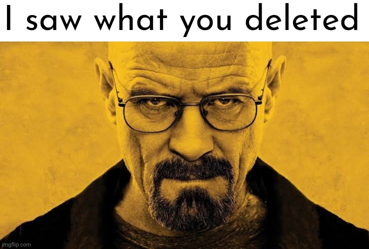 I saw what you deleted | image tagged in walter white breaking bad season 5 cover art | made w/ Imgflip meme maker