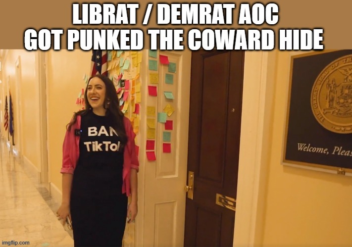 LIBrat/DEMrat AOC got punked the coward runs & hides | E | image tagged in democrats | made w/ Imgflip meme maker
