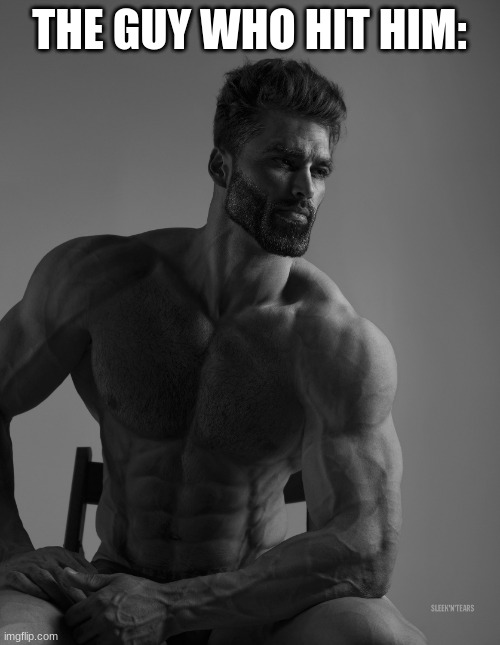 Giga Chad | THE GUY WHO HIT HIM: | image tagged in giga chad | made w/ Imgflip meme maker