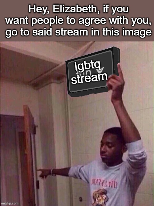 Then stay there | Hey, Elizabeth, if you want people to agree with you, go to said stream in this image; lgbtq stream | image tagged in liberal mf | made w/ Imgflip meme maker