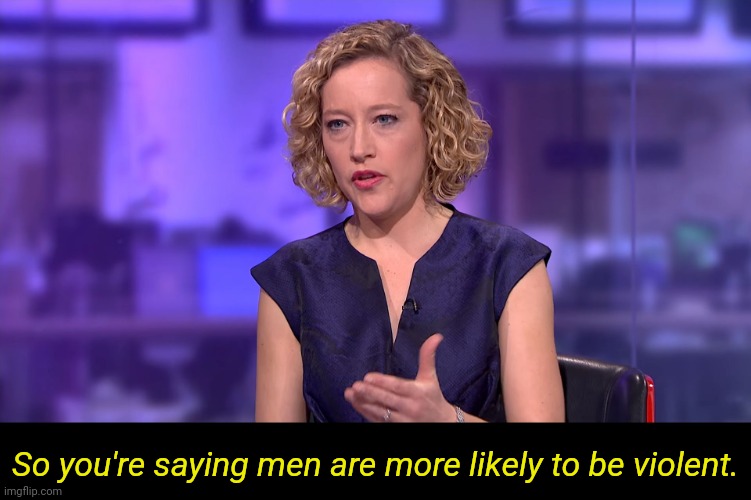 So you're saying | So you're saying men are more likely to be violent. | image tagged in so you're saying | made w/ Imgflip meme maker