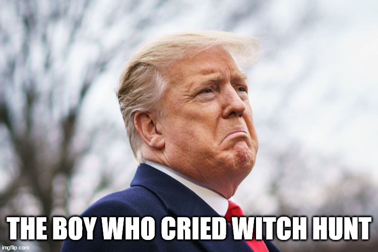 The Boy who cried witch hunt | THE BOY WHO CRIED WITCH HUNT | image tagged in witch hunt,trump | made w/ Imgflip meme maker