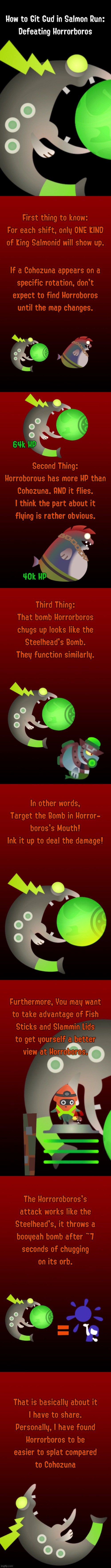A happy little workers guide to salmonids: Horrorboros | image tagged in splatoon,internet guide,tips | made w/ Imgflip meme maker