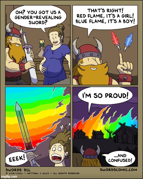 image tagged in sword,gender reveal,rainbow,fire | made w/ Imgflip meme maker