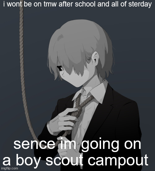 Avogado6 depression | i wont be on tmw after school and all of sterday; sence im going on a boy scout campout | image tagged in avogado6 depression | made w/ Imgflip meme maker