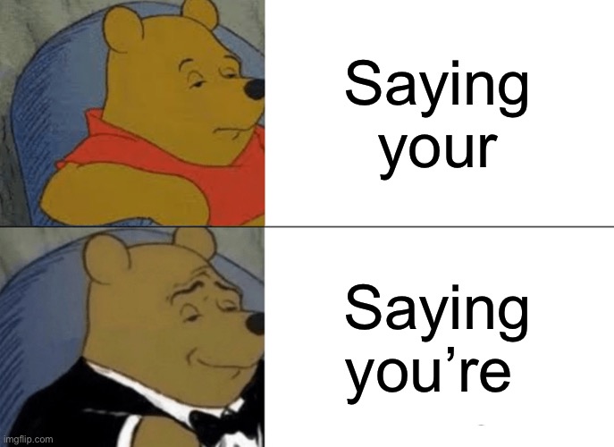 Tuxedo Winnie The Pooh | Saying your; Saying you’re | image tagged in memes,tuxedo winnie the pooh | made w/ Imgflip meme maker