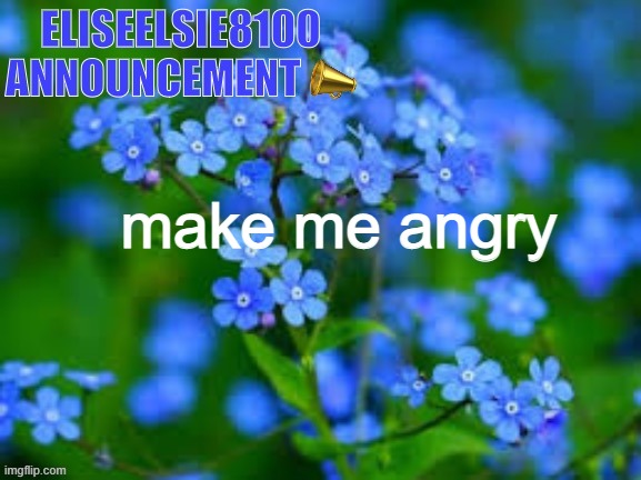 EliseElsie8100 Announcement | make me angry | image tagged in eliseelsie8100 announcement | made w/ Imgflip meme maker