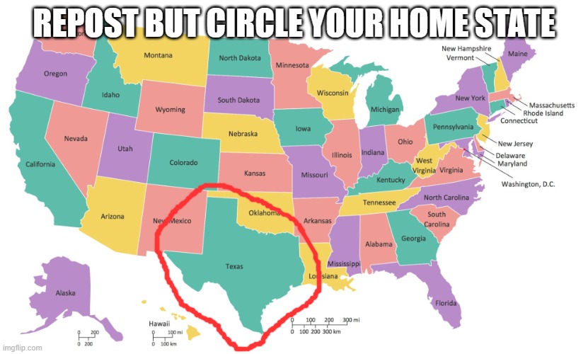 I live in Texas | REPOST BUT CIRCLE YOUR HOME STATE | image tagged in united states map usa states map,states,texas | made w/ Imgflip meme maker