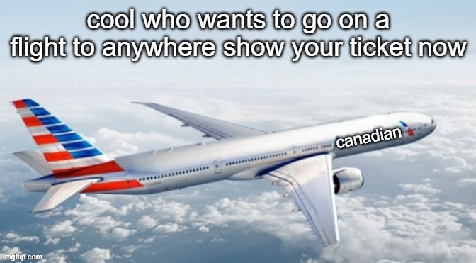 now | cool who wants to go on a flight to anywhere show your ticket now; canadian | image tagged in msmg airlines template | made w/ Imgflip meme maker