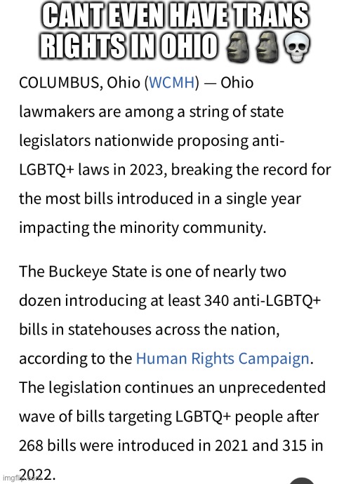 CANT EVEN HAVE TRANS RIGHTS IN OHIO 🗿🗿💀 | made w/ Imgflip meme maker