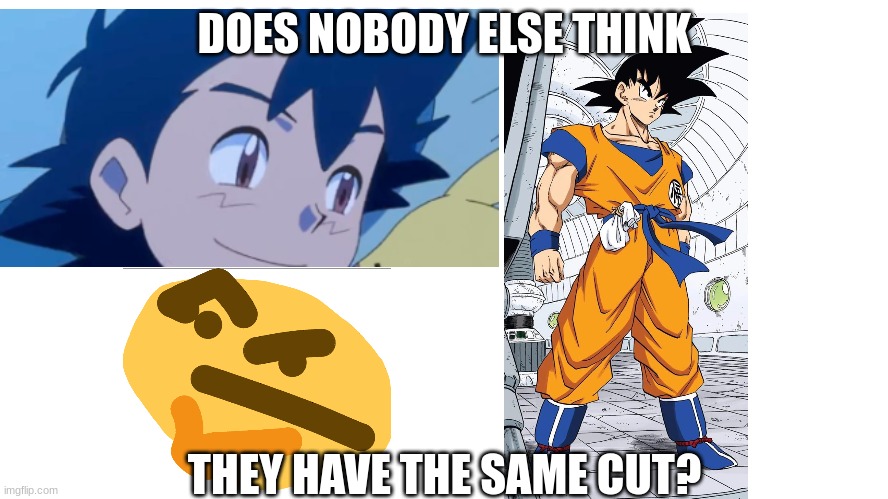 Is it just me or..? | DOES NOBODY ELSE THINK; THEY HAVE THE SAME CUT? | image tagged in dragon ball z,pokemon,shower thoughts,fun,memes | made w/ Imgflip meme maker