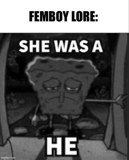 FEMBOY LORE: | image tagged in white bar,she was a he | made w/ Imgflip meme maker