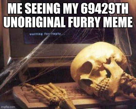 Waiting Skull | ME SEEING MY 69429TH UNORIGINAL FURRY MEME | image tagged in waiting skull | made w/ Imgflip meme maker