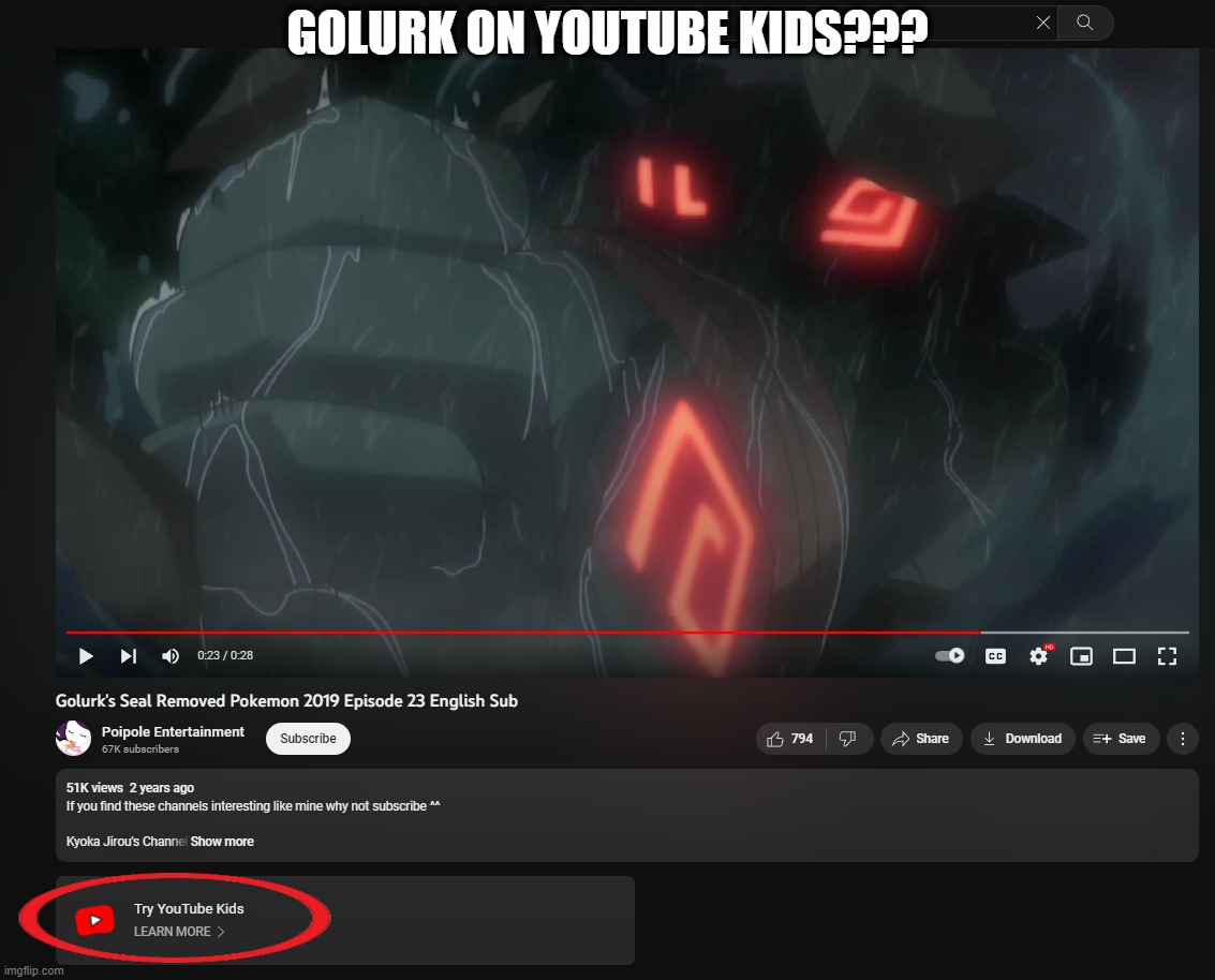 ayo why is golurk on youtube kids??? | GOLURK ON YOUTUBE KIDS??? | image tagged in youtube kids,golurk,pokemon | made w/ Imgflip meme maker