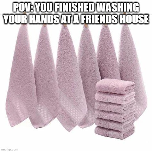 Friends house | POV: YOU FINISHED WASHING YOUR HANDS AT A FRIENDS HOUSE | image tagged in pov,friends | made w/ Imgflip meme maker