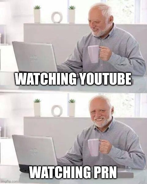 Prn pon | WATCHING YOUTUBE; WATCHING PRN | image tagged in memes,hide the pain harold | made w/ Imgflip meme maker