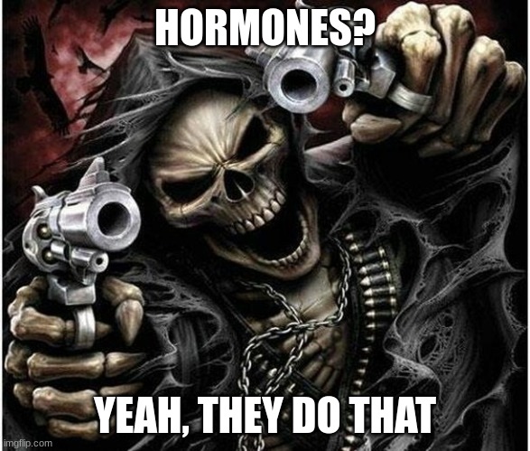 Badass Skeleton | HORMONES? YEAH, THEY DO THAT | image tagged in badass skeleton | made w/ Imgflip meme maker