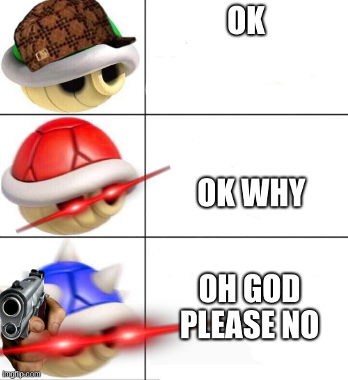 this is true | OK; OK WHY; OH GOD PLEASE NO | image tagged in mario kart shells | made w/ Imgflip meme maker
