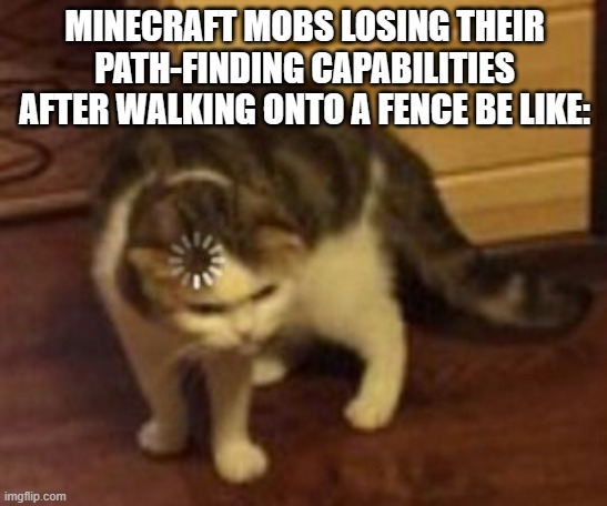 Allays do this, chickens do this, and other mobs as well XD | MINECRAFT MOBS LOSING THEIR PATH-FINDING CAPABILITIES AFTER WALKING ONTO A FENCE BE LIKE: | image tagged in loading cat | made w/ Imgflip meme maker