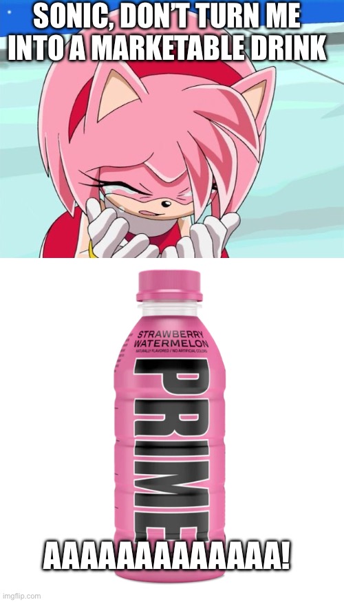 What msmg is doing rn | SONIC, DON’T TURN ME INTO A MARKETABLE DRINK; AAAAAAAAAAAAA! | image tagged in amy rose | made w/ Imgflip meme maker
