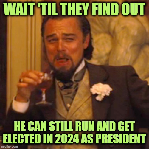 Laughing Leo Meme | WAIT 'TIL THEY FIND OUT HE CAN STILL RUN AND GET ELECTED IN 2024 AS PRESIDENT | image tagged in memes,laughing leo | made w/ Imgflip meme maker