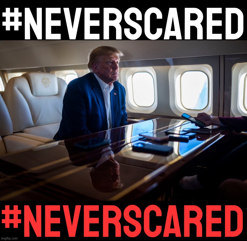 President Trump is #neverscared but the fake news media Leftists & commies sure should be. #maga #stillontop | #NEVERSCARED; #NEVERSCARED | image tagged in concerned donald trump on a private jet,maga,never scared,still,on,top | made w/ Imgflip meme maker