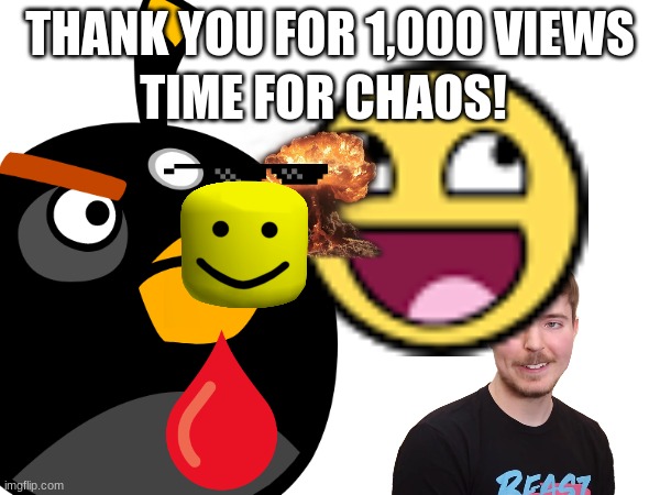 thanks for 1k views! | TIME FOR CHAOS! THANK YOU FOR 1,000 VIEWS | image tagged in memes,views | made w/ Imgflip meme maker