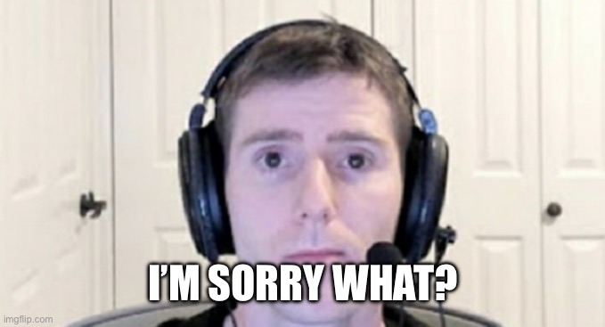 dead inside youtuber | I’M SORRY WHAT? | image tagged in dead inside youtuber | made w/ Imgflip meme maker