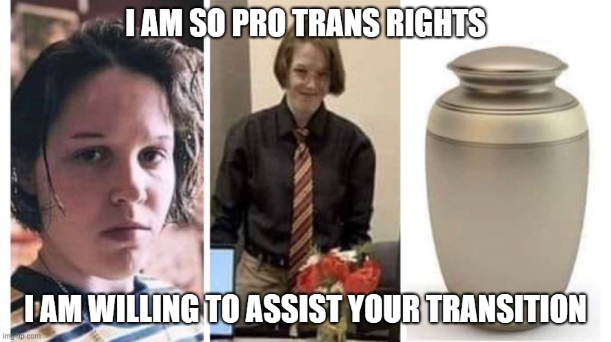 pro trans rights | I AM SO PRO TRANS RIGHTS; I AM WILLING TO ASSIST YOUR TRANSITION | image tagged in transgender,translation fail | made w/ Imgflip meme maker