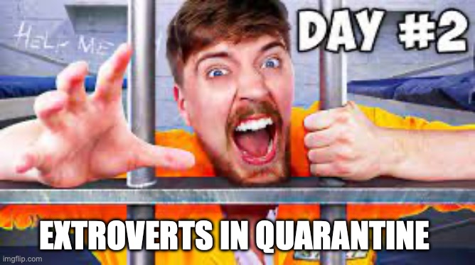 day 2 of quarantine | EXTROVERTS IN QUARANTINE | image tagged in mr beast,quarantine,extrovert,inside,challenge,hard | made w/ Imgflip meme maker