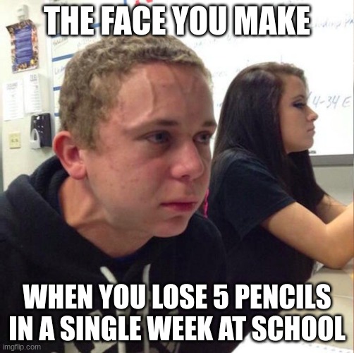 angery boi | THE FACE YOU MAKE; WHEN YOU LOSE 5 PENCILS IN A SINGLE WEEK AT SCHOOL | image tagged in angery boi | made w/ Imgflip meme maker