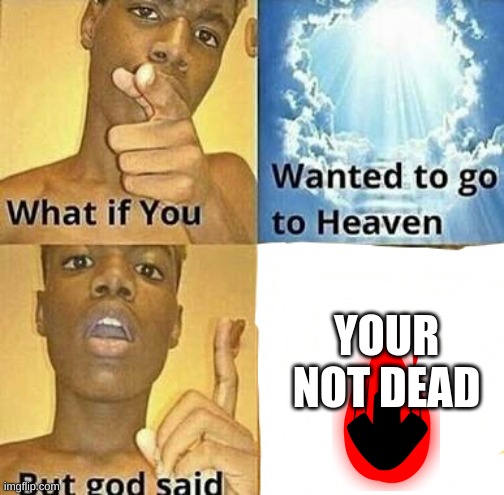 yea true | YOUR NOT DEAD | image tagged in what if you wanted to go to heaven | made w/ Imgflip meme maker