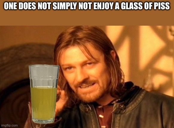 One Does Not Simply Meme | ONE DOES NOT SIMPLY NOT ENJOY A GLASS OF PISS | image tagged in memes,one does not simply | made w/ Imgflip meme maker