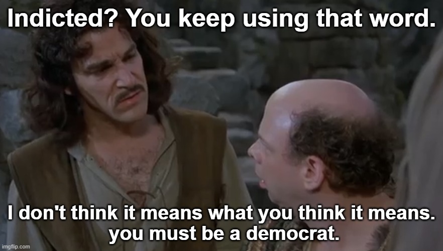 Democratic voters typically don't know what they're voting for and mindlessly celebrate things they don't understand. | Indicted? You keep using that word. I don't think it means what you think it means. 
you must be a democrat. | image tagged in you keep using that word,trump indictment,ignorant democrats,democrats celebrating,tds | made w/ Imgflip meme maker