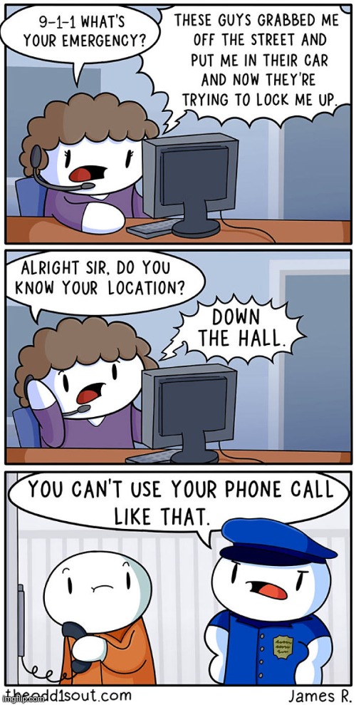 #583 | image tagged in theodd1sout,comics,police,jail,phone,funny | made w/ Imgflip meme maker