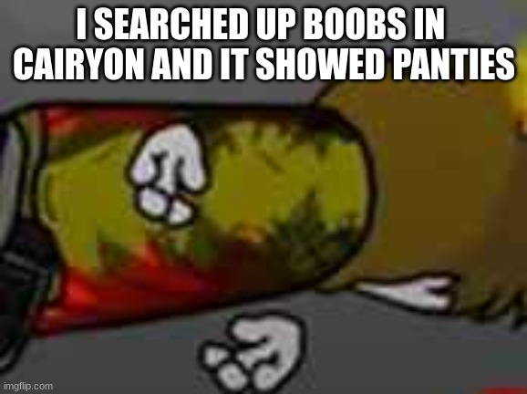 he did the funni peter griffin death pose | I SEARCHED UP BOOBS IN  CAIRYON AND IT SHOWED PANTIES | image tagged in he did the funni peter griffin death pose | made w/ Imgflip meme maker