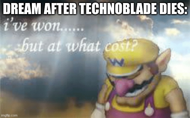 I've won but at what cost? | DREAM AFTER TECHNOBLADE DIES: | image tagged in i've won but at what cost | made w/ Imgflip meme maker