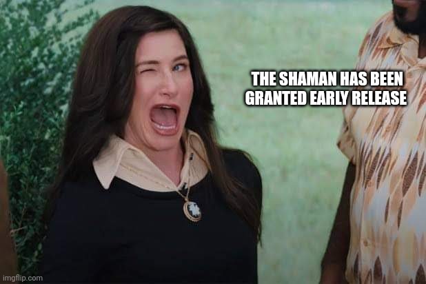 WandaVision Agnes wink | THE SHAMAN HAS BEEN GRANTED EARLY RELEASE | image tagged in wandavision agnes wink | made w/ Imgflip meme maker