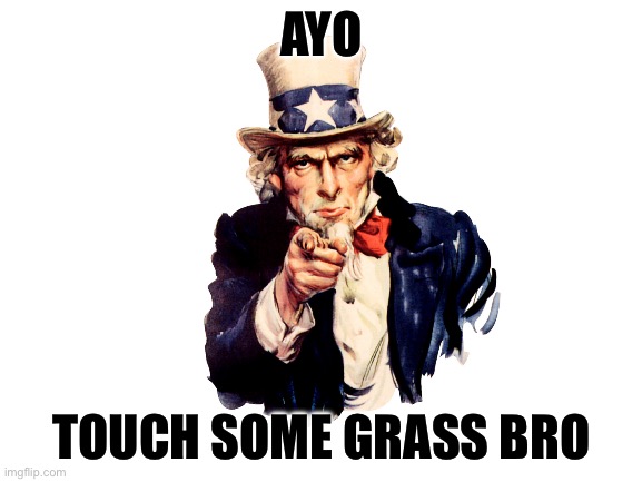 The grass needs touching | AYO; TOUCH SOME GRASS BRO | image tagged in blank white template,legolas | made w/ Imgflip meme maker