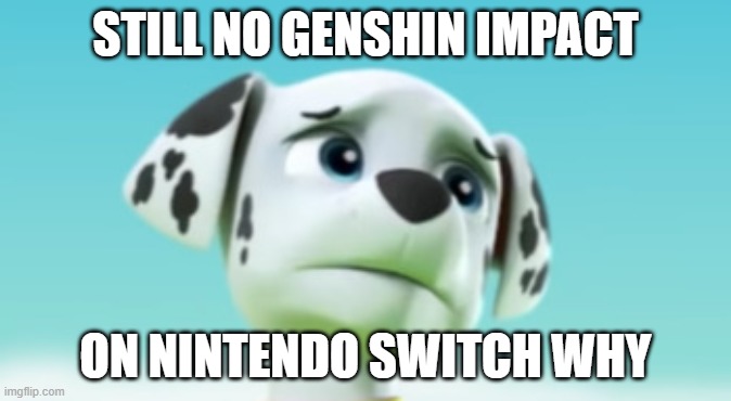 why HoYoverse why | STILL NO GENSHIN IMPACT; ON NINTENDO SWITCH WHY | image tagged in sad marshrall,nintendo switch,genshin impact | made w/ Imgflip meme maker