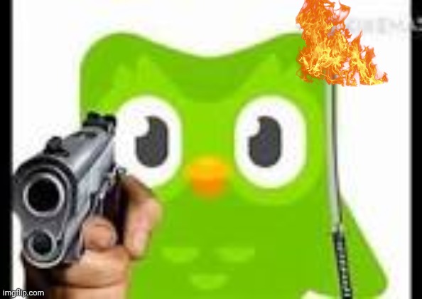 Doulingo holding a gun | image tagged in doulingo holding a gun | made w/ Imgflip meme maker
