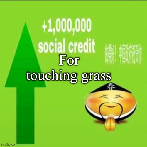 How to get infinite social credit | For touching grass | image tagged in 1000000 social credit,legolas | made w/ Imgflip meme maker