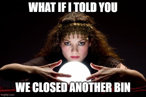 Fortune teller | WHAT IF I TOLD YOU; WE CLOSED ANOTHER BIN | image tagged in fortune teller | made w/ Imgflip meme maker