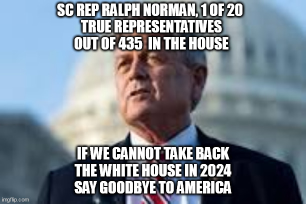 The best are the few and the brave. | SC REP RALPH NORMAN, 1 OF 20
 TRUE REPRESENTATIVES
 OUT OF 435  IN THE HOUSE; IF WE CANNOT TAKE BACK
 THE WHITE HOUSE IN 2024 
SAY GOODBYE TO AMERICA | image tagged in congress,brave,south carolina | made w/ Imgflip meme maker