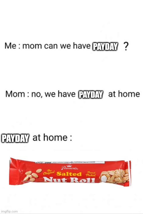 PayDay knockff | PAYDAY; PAYDAY; PAYDAY | image tagged in can we have no we have at home at home | made w/ Imgflip meme maker