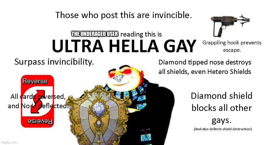 ULTRA HELLA GAY | THE UNDERAGED USER | image tagged in ultra hella gay | made w/ Imgflip meme maker